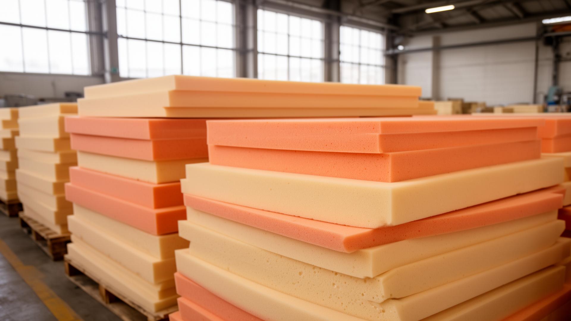 Planchas de espuma de poliuretano apiladas en la fábrica Politex en Buenos Aires
